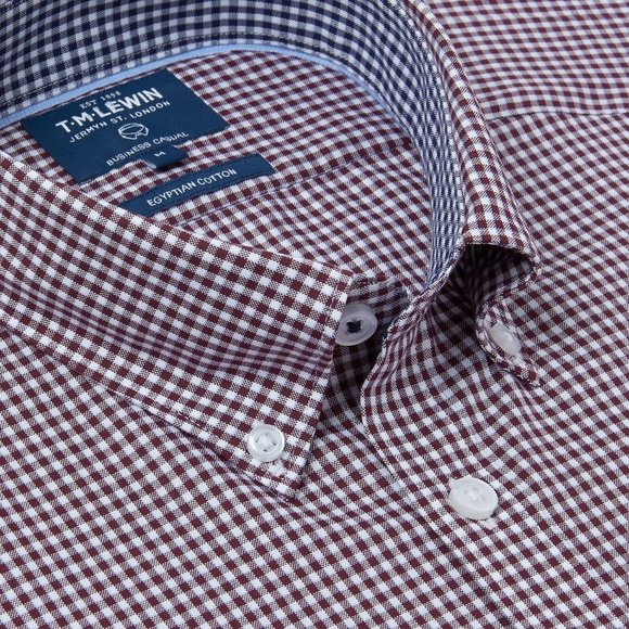 Tm Lewin Burgundy Gingham Egyptian 